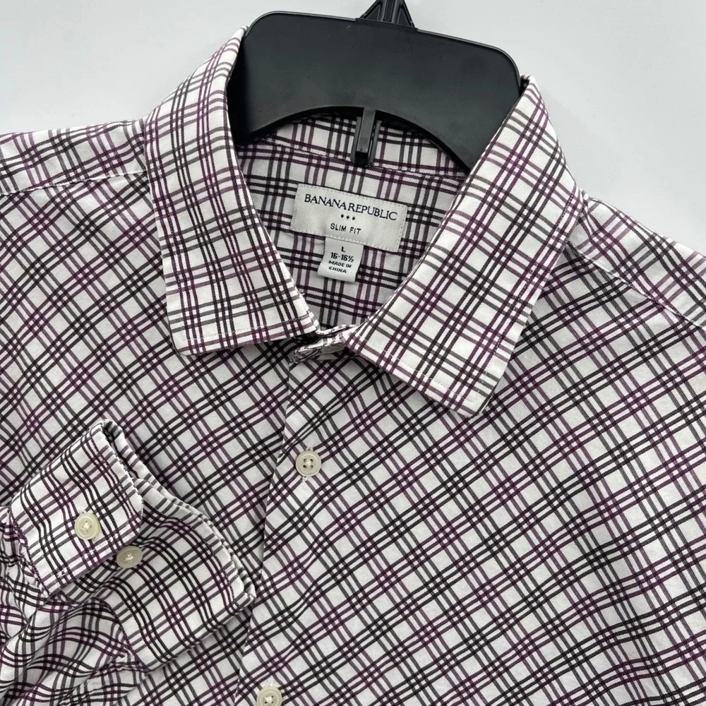 Banana Republic‎ Slim Fit Mens Large 16-16.5 Plaid Dress Shirt Button Up